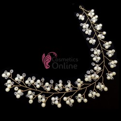 Accesoriu modern pentru decor par WED45DD Bronz cu cristale si perle de 35cm 